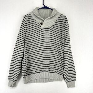 Nautica Gray Striped Cowl‎ Neck Sweater 100% Cotton Mens Size L